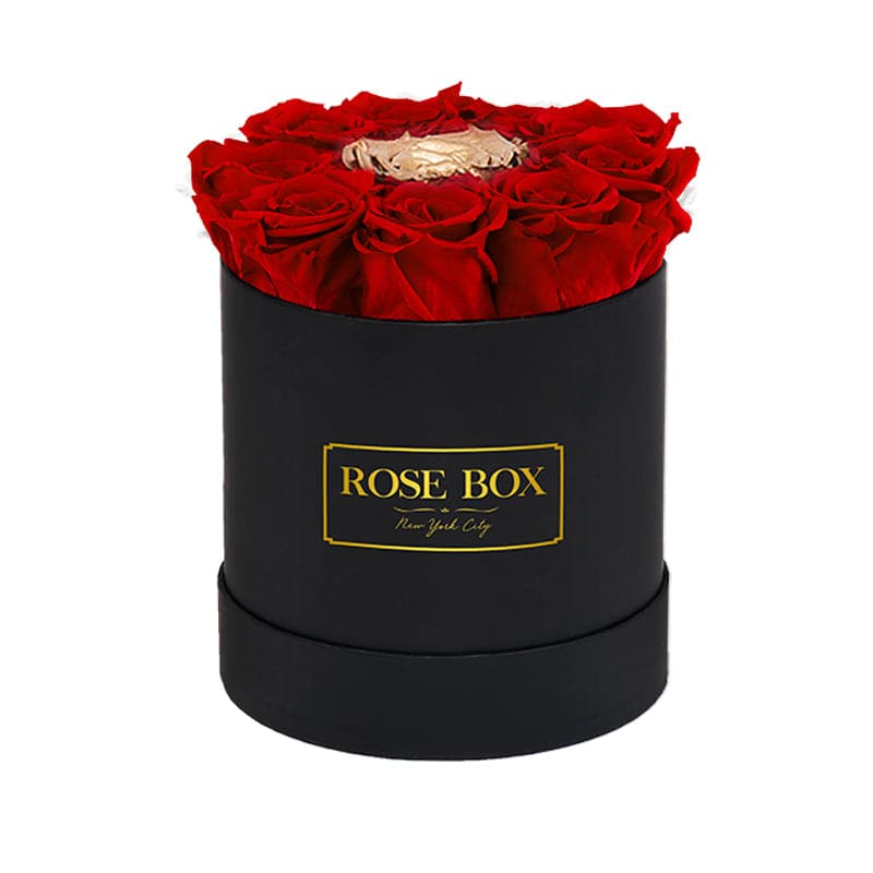 Small Black Box with Red Roses and Center Gold