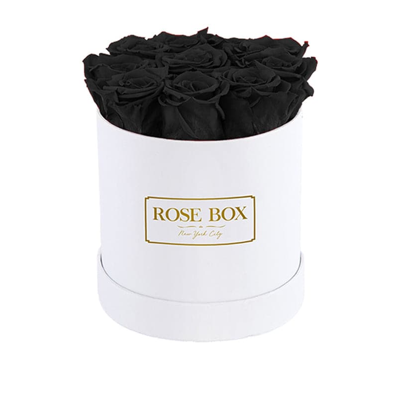Small White Box with Velvet Black Roses