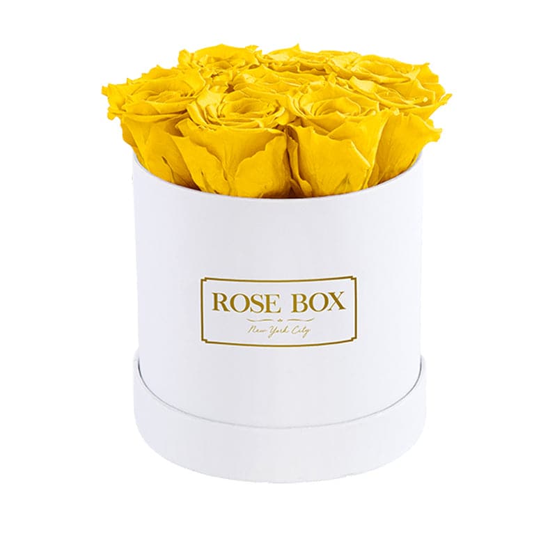 Small White Box with Bright Yellow Roses (Voucher Special)