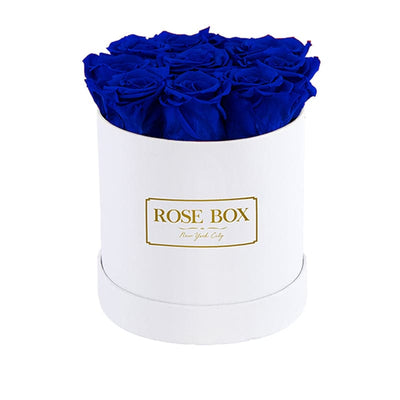 Small White Box with Night Blue Roses
