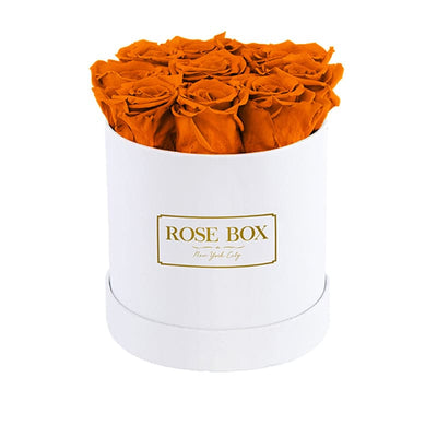 Small White Box with Autumnal Orange Roses