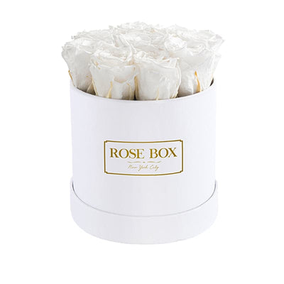 Small White Box with Pure White Roses