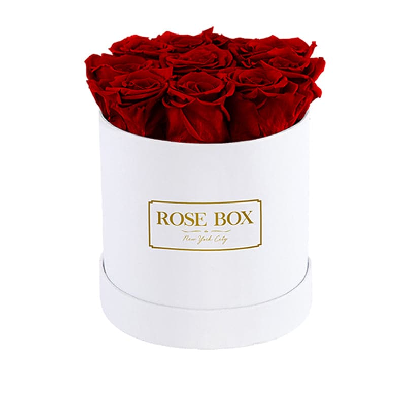 Small White Box with Red Wine Roses