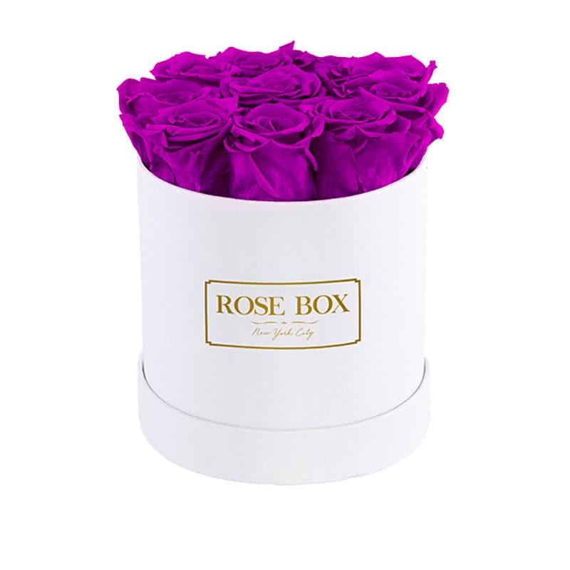 Small White Box with Royal Purple Roses