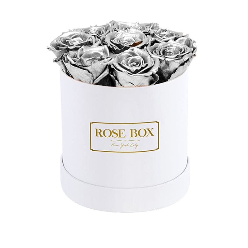Small White Box with Silver Roses