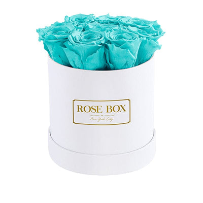 Small White Box with Turquoise Roses