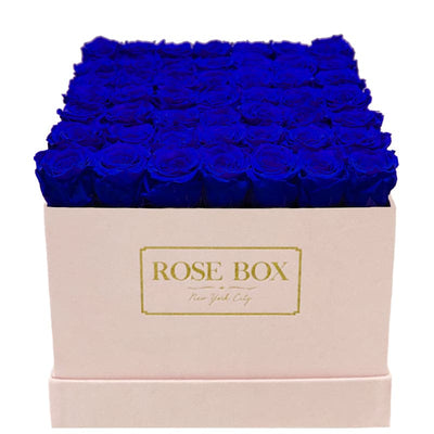 Large Pink Square Box with Night Blue Roses