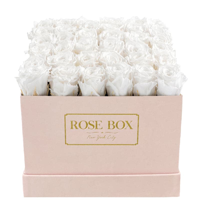 Large Pink Square Box with Pure White Roses