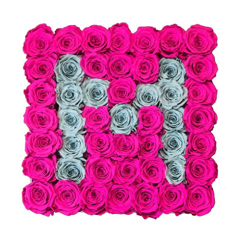Large White Square Box with Neon Pink Roses