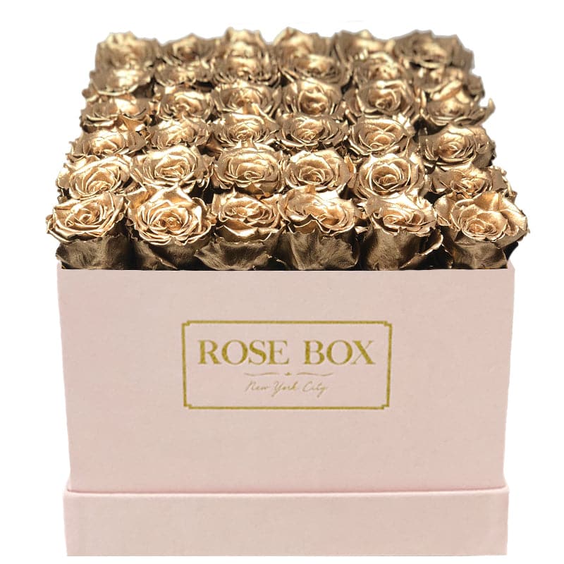 Large Pink Square Box with Gold Roses