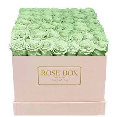 Large Pink Square Box with Light Green Roses