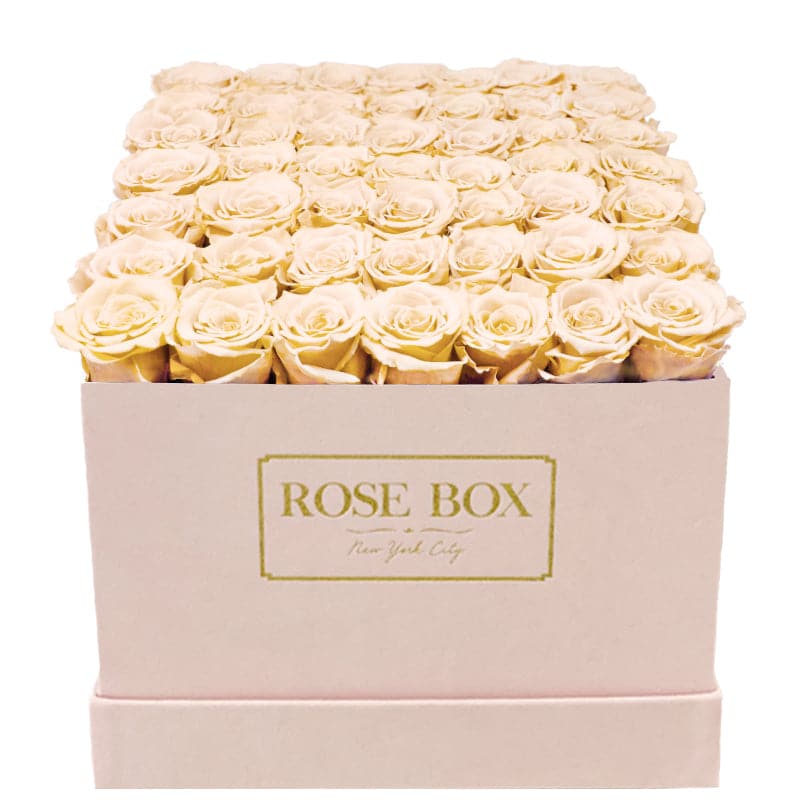 Large Pink Square Box with Sorbet Peach Roses