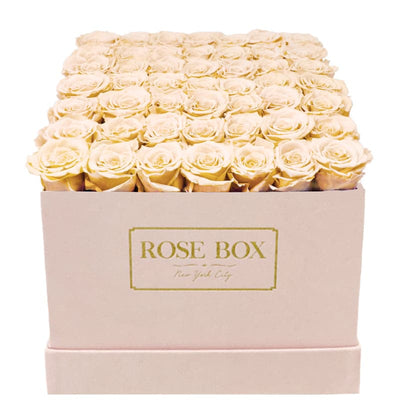 Large Pink Square Box with Sorbet Peach Roses