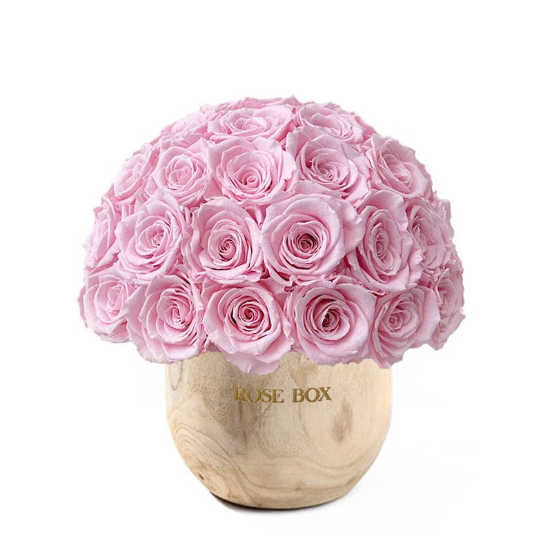 Wooden Premium Half Ball with Light Pink Roses