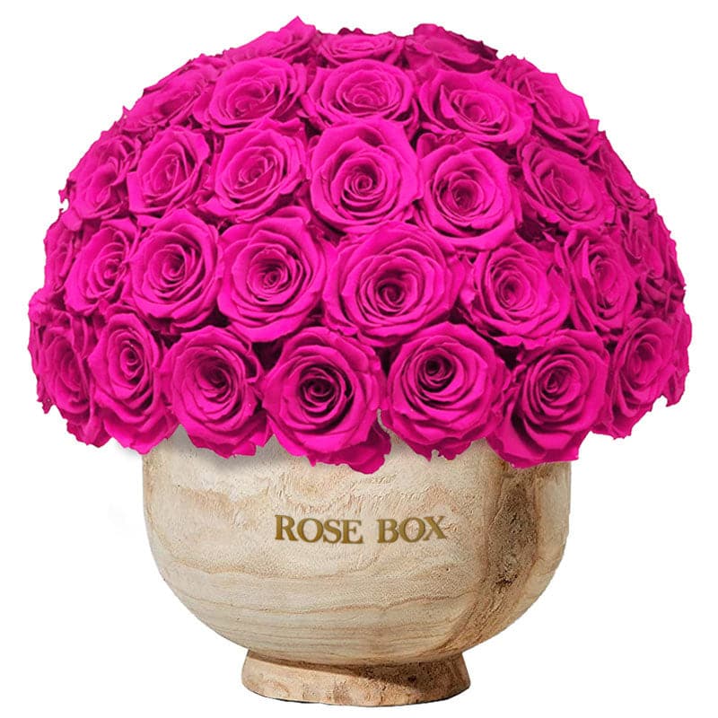 Extra Large Wooden Half Ball with Neon Pink Roses