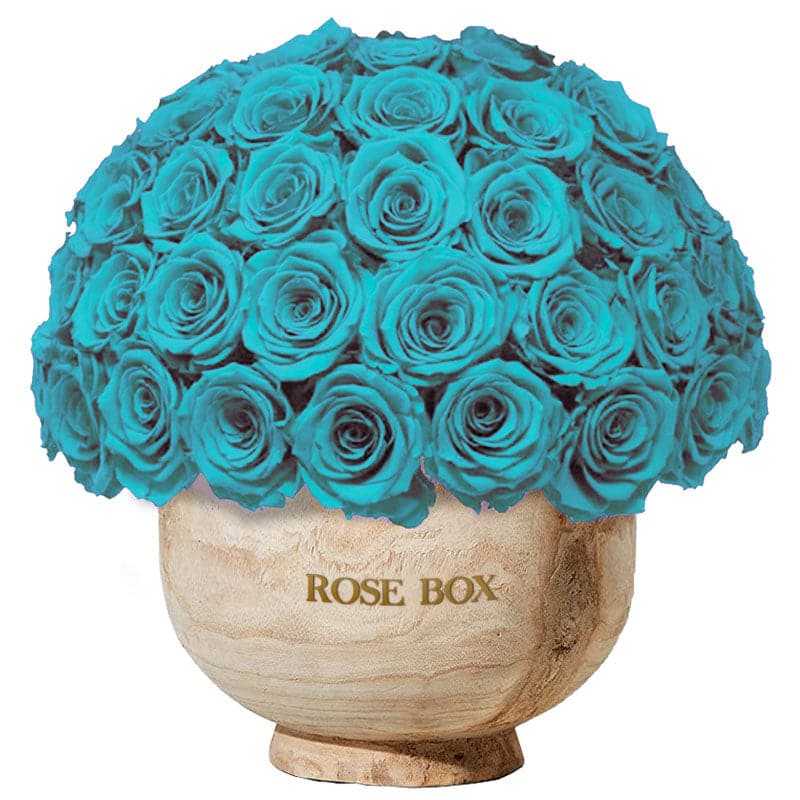 Extra Large Wooden Half Ball with Turquoise Roses